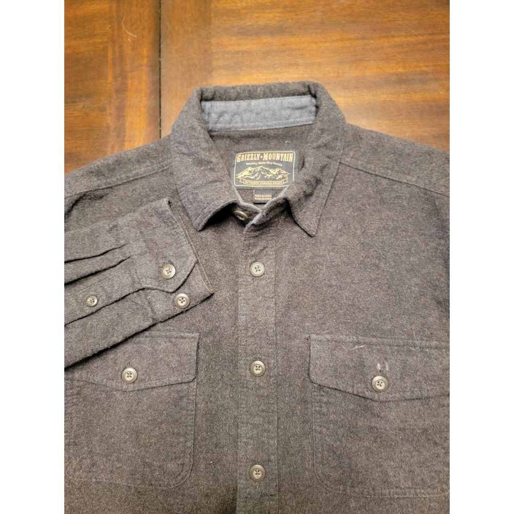 Grizzly Mountain Men's Gray Fleece Long Sleeve‎ Button Up Shirt Size L